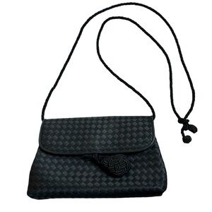 Bottega Veneta Black Satin Evening Handbag Intrecciato Crossbody Clutch Bag